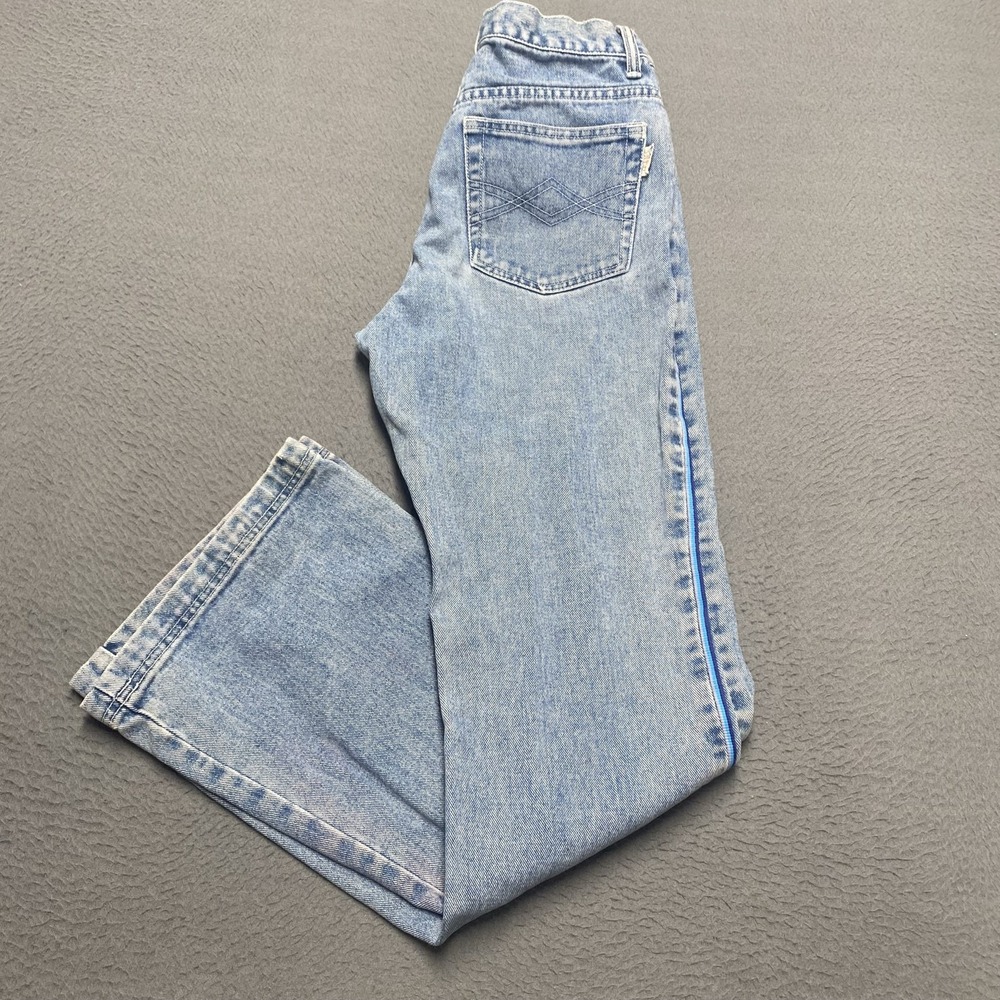VTG Revolt Jeans Juniors 7 Blue Light Wash Flare Side Stripe 100% Cotton 90s